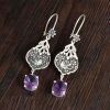 Boucles d'oreilles en argent persan Gravées avec Pierre d'Améthyste