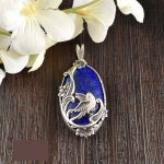 Pendentif en argent gravé persan avec pierre précieuse Lapis Lazuli