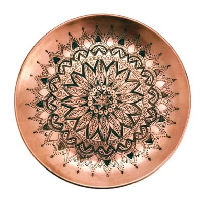 Plateau en cuivre décoratif gravé à la main avec art artisanal persan Gohar