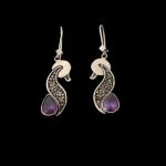 Boucles d’oreilles en argent persan Gravées avec Pierre d’Améthyste Violette