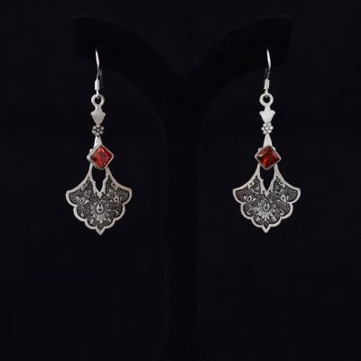 Boucles d’oreilles en argent persan Gravées avec Pierre Synthétique