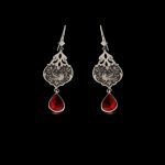 Boucles d’oreilles en argent persan Gravées avec Pierre de Rubis