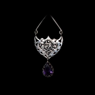 Boucles d’oreilles en argent persan Gravées avec Pierre d’Améthyste