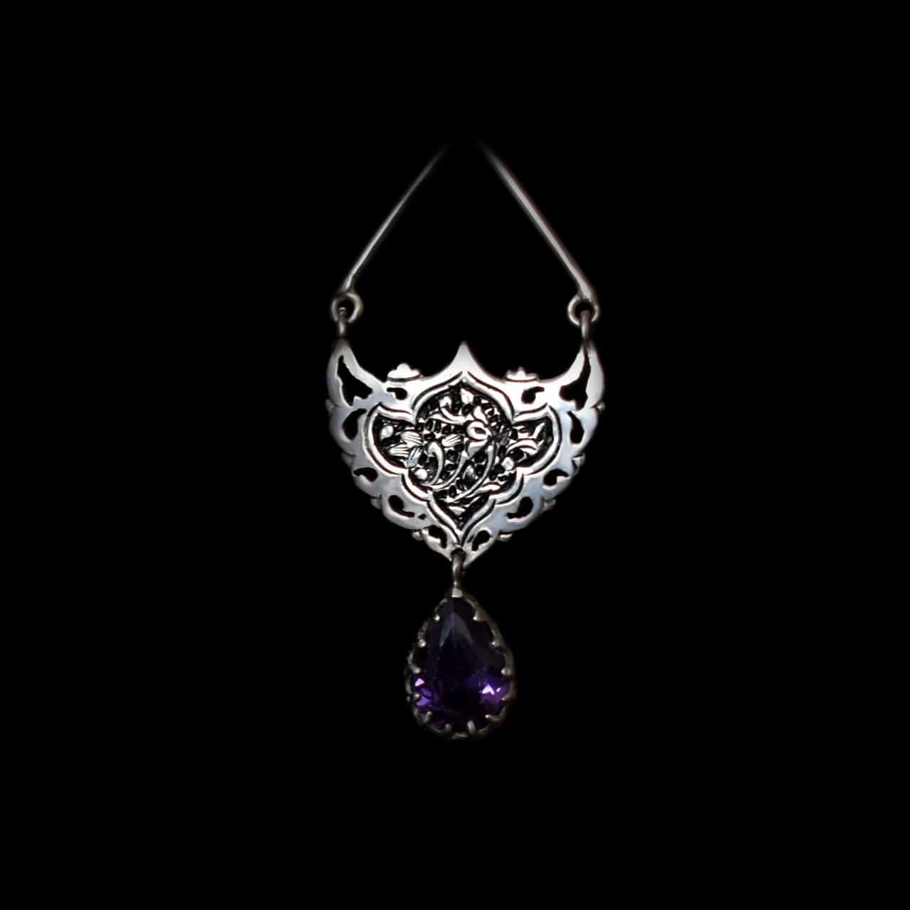 Boucles d'oreilles en argent persan Gravées avec Pierre d'Améthyste