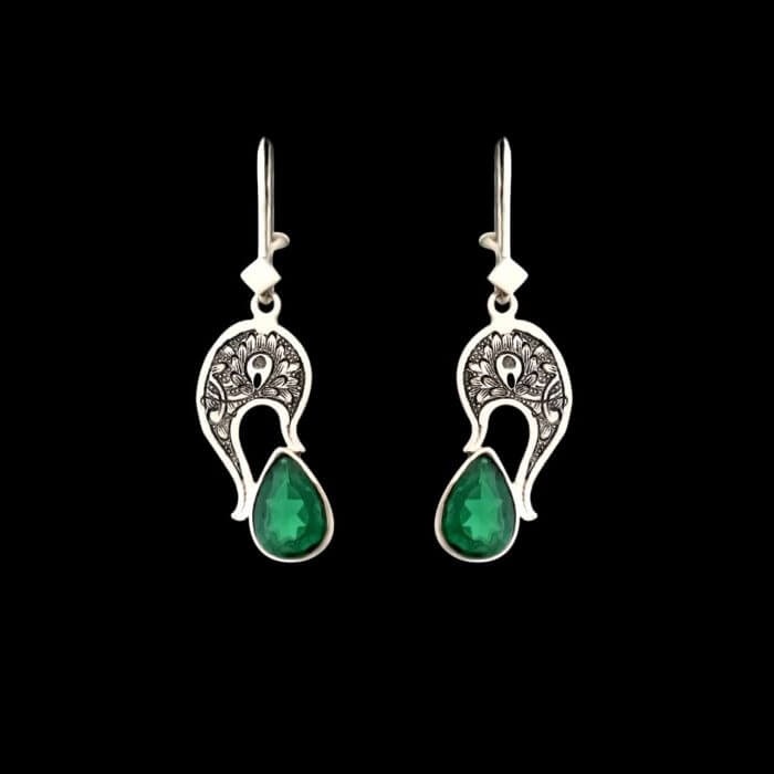 Boucles d'oreilles en argent persan Gravées avec Pierre Synthétique