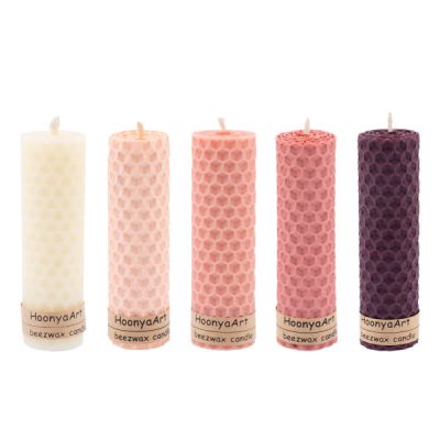Ensemble de 5 bougies pilier en cire d’abeille modèle Rose (2x)