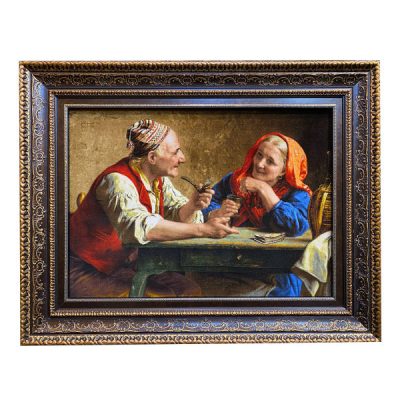 Tapis persan figuratif noué à la main de Tabriz représentant les parents