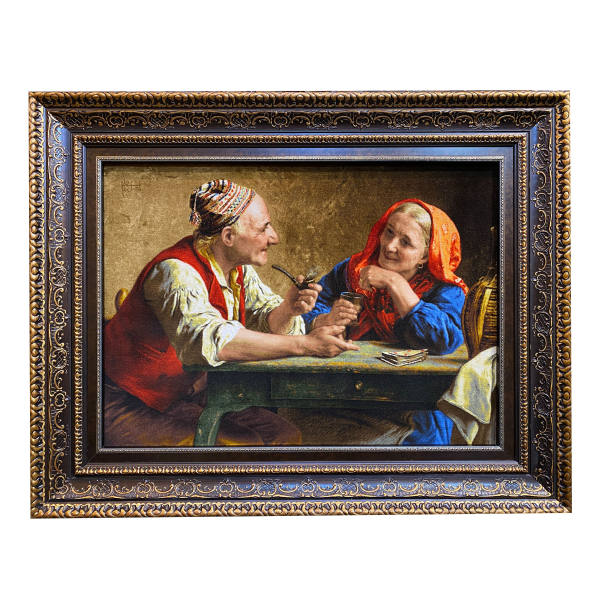 Tapis persan figuratif noué à la main de Tabriz représentant les parents
