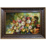 Tapis persan figuratif noué à la main de Tabriz représentant des roses