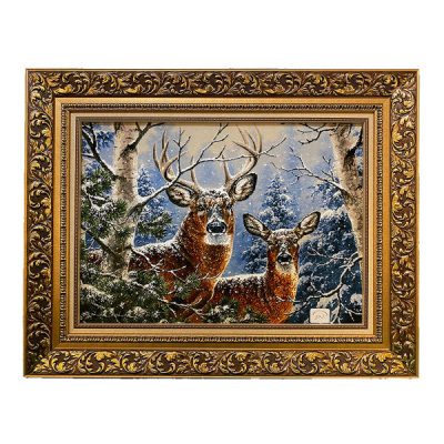 Tapis persan figuratif noué à la main de Tabriz représentant un cerf