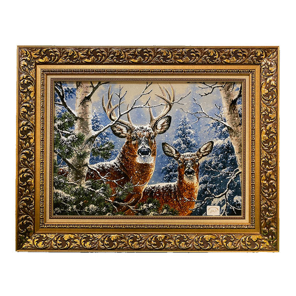Tapis persan figuratif noué à la main de Tabriz représentant un cerf