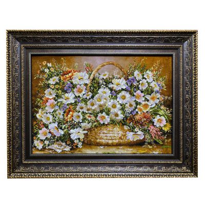 Tapis persan figuratif noué à la main de Tabriz représentant des fleurs