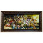 Tapis persan figuratif noué à la main de Tabriz représentant des fleurs
