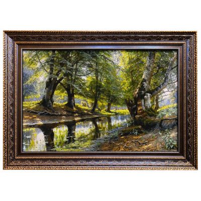 Tapis persan figuratif noué à la main de Tabriz représentant un paysage