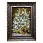 Tapis persan figuratif noué à la main de Tabriz représentant des fleurs