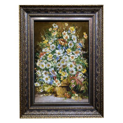 Tapis persan figuratif noué à la main de Tabriz représentant des fleurs