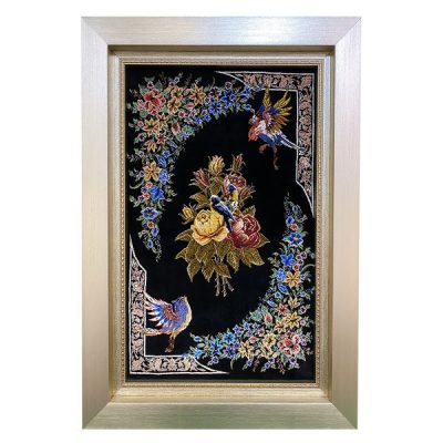 Tapis mural persan fait main de Tabriz représentant des Moineaux