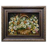 Tapis persan figuratif noué à la main de Tabriz représentant des fleurs de rose