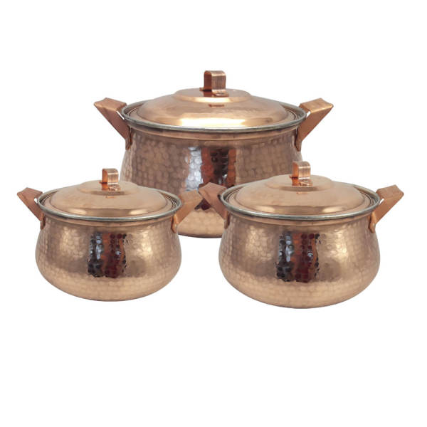 Marmite en cuivre persan - Style de cuisson martelé traditionnel Hiva, Ensemble de 3