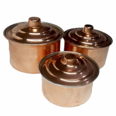 Marmite en cuivre persan – Style de cuisson martelé traditionnel Hivana, Ensemble de 3