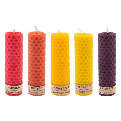 Ensemble de 5 bougies pilier en cire d’abeille modèle Jaune (2x)
