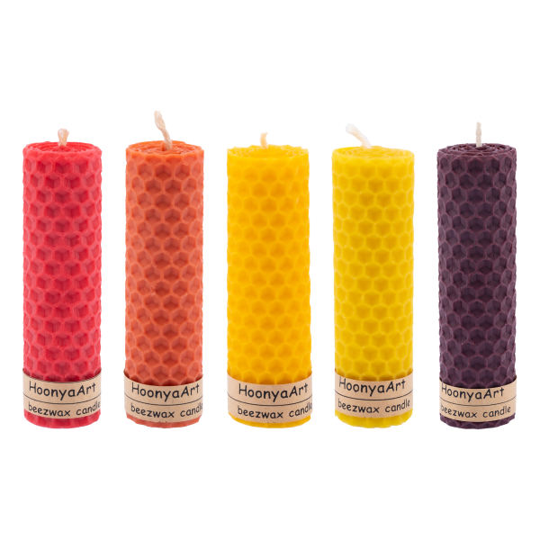 Ensemble de 5 bougies pilier en cire d'abeille modèle Jaune (2x)