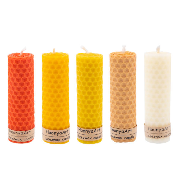 Ensemble de 5 bougies pilier en cire d'abeille modèle Orange (2x)