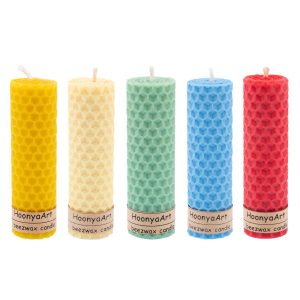 Ensemble de 5 bougies pilier en cire d’abeille modèle Vert clair (2x)