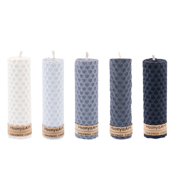 Ensemble de 5 bougies pilier en cire d'abeille modèle Violet (2x)