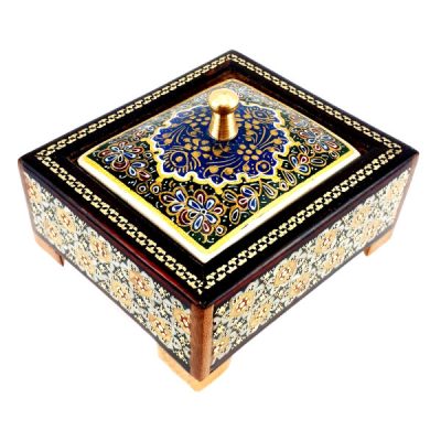 Boîte à Bijoux en Bois Artisanale avec Design Khatam Persan – Bleu