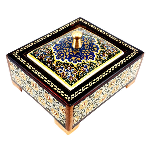 Boîte à Bijoux en Bois Artisanale avec Design Khatam Persan - Bleu
