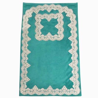 Tapis de Prière Islamique en Velours Léger Bleu