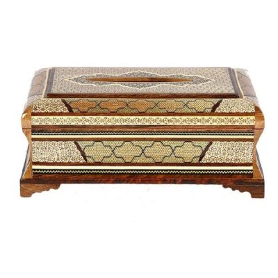 Couvercle de boîte à mouchoirs en bois persan fait main – Khatamkari Bahari