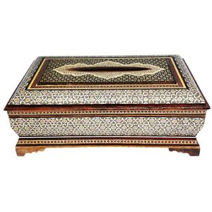 Couvercle de boîte à mouchoirs en bois persan fait main – Khatamkari Baran