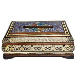 Couvercle de boîte à mouchoirs en bois persan fait main – Khatamkari Baran II