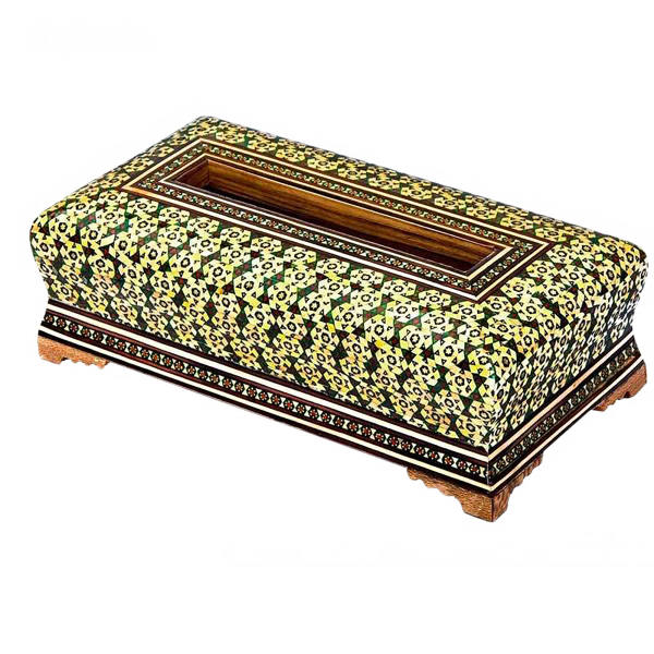 Couvercle de boîte à mouchoirs en bois persan fait main – Khatamkari Garden