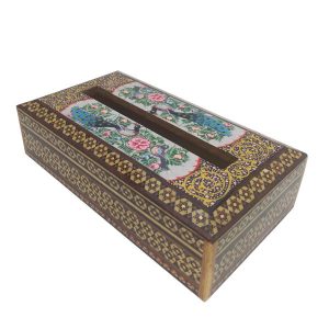 Couvercle de boîte à mouchoirs en bois persan fait main – Khatamkari Golsar