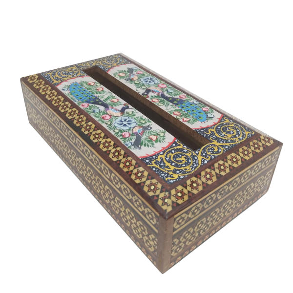 Couvercle de boîte à mouchoirs en bois persan fait main – Khatamkari Golsar II