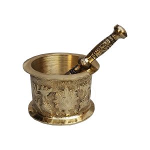 Mortier & Pilon en Laiton avec Motif Floral Persan Traditionnel Aram