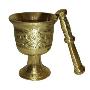 Mortier & Pilon en Laiton avec Motif Floral Persan Traditionnel Arashi