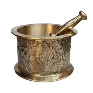 Mortier & Pilon en Laiton avec Motif Floral Persan Traditionnel Arshi