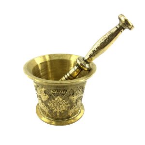 Mortier & Pilon en Laiton avec Motif Floral Persan Traditionnel Arshia