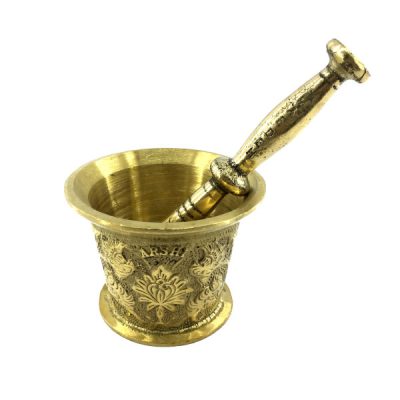 Mortier & Pilon en Laiton avec Motif Floral Persan Traditionnel Arshia