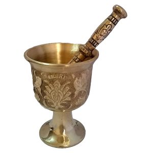 Mortier & Pilon en Laiton avec Motif Floral Persan Traditionnel Hekmat