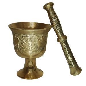 Mortier & Pilon en Laiton avec Motif Floral Persan Traditionnel Mahtab