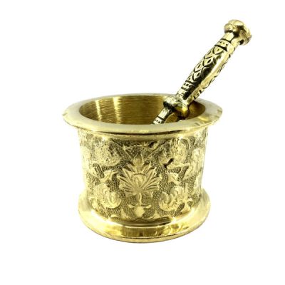 Mortier & Pilon en Laiton avec Motif Floral Persan Traditionnel Parimah
