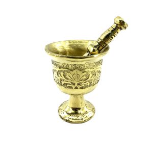 Mortier & Pilon en Laiton avec Motif Floral Persan Traditionnel Sahra