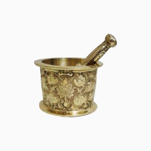 Mortier & Pilon en Laiton avec Motif Floral Persan Traditionnel Taban