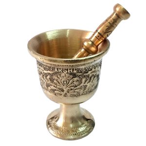 Mortier & Pilon en Laiton avec Motif Floral Persan Traditionnel Golzar