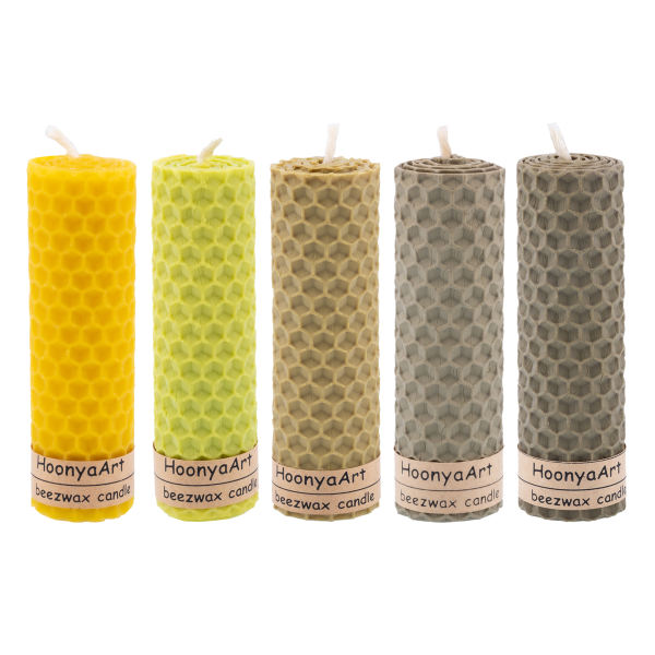 Ensemble de 5 bougies pilier en cire d'abeille modèle Coloré II (2x)
